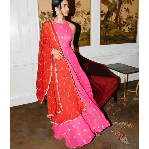 NWD, SANI Nila Anarkali with Dupatta Pink Size L #LD0121 - Picture 1 of 12